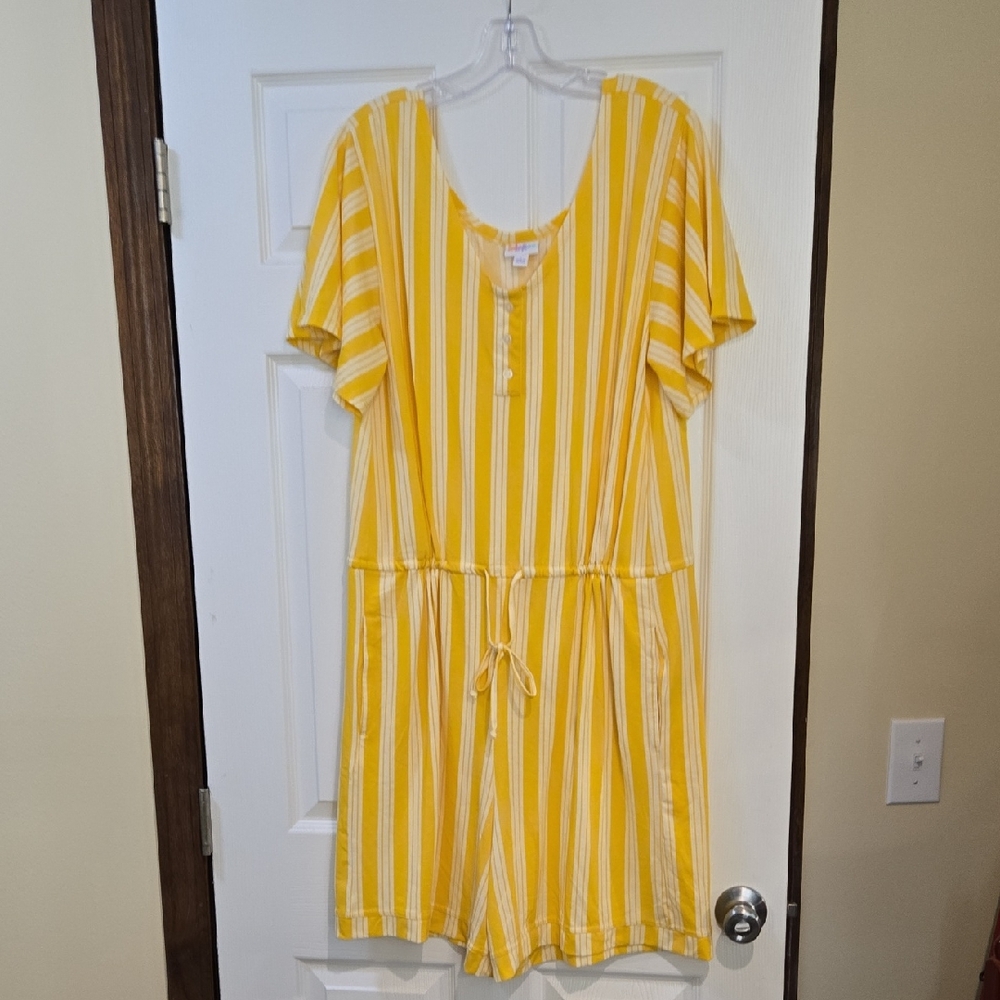 Lularoe Large Yellow Striped Short Sleeve Jumpsuit